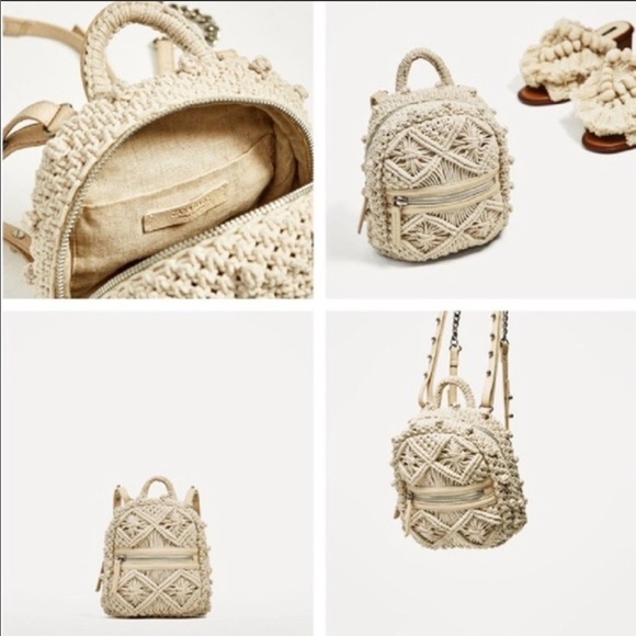 Zara Handbags - Zara Macramé Mini Backpack in Cream